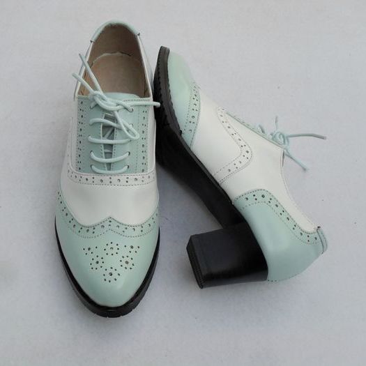 Women's Mint Green & White Oxford Brogues - LiveTrendsX