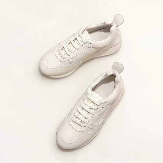 Women's White Genuine Leather Trim Shoes Heel Design Casual Platform Sneakers - LiveTrendsX