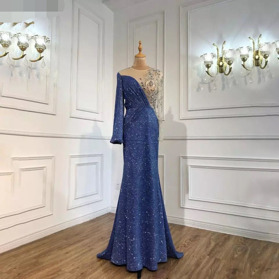 Party special occasion gown robe de soiree vestidos formales elegant bling bling beads evening dresses blue gown for parties - LiveTrendsX