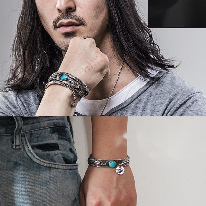 Feather Handmade Turquoise Bracelet Wide Indian Style