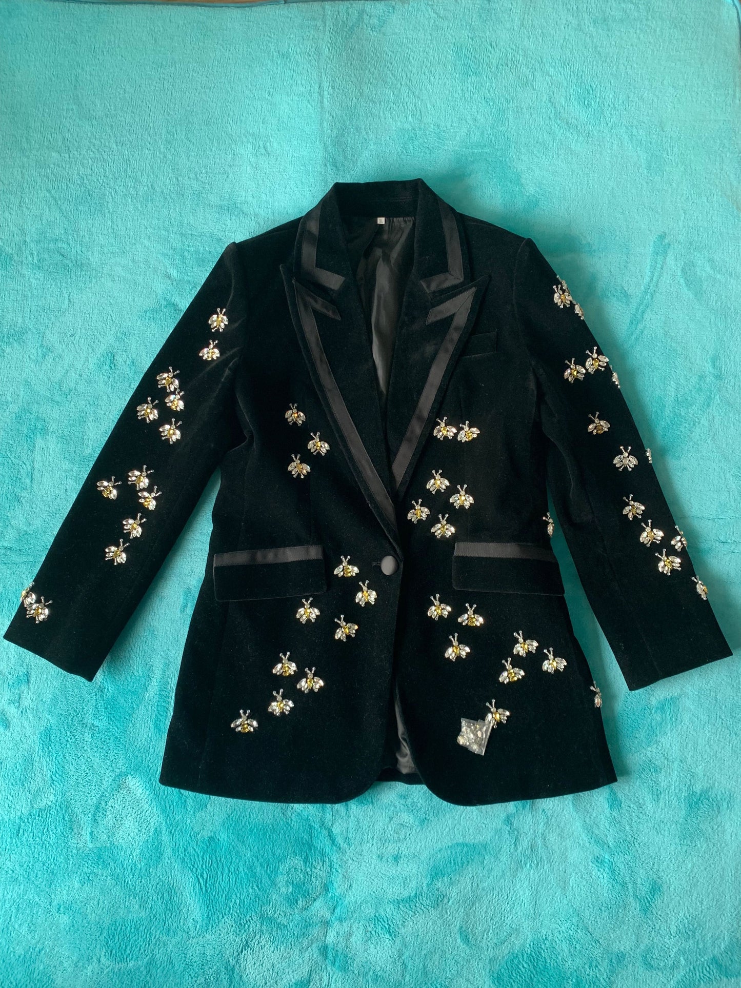 Luxury heavy work beaded diamond suit jacket female