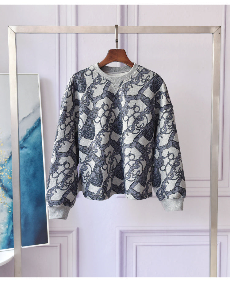 レトロプリントのフラシ天レディースルーズセット