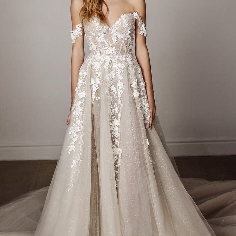 3D flower lace trailing tube top wedding dress - LiveTrendsX