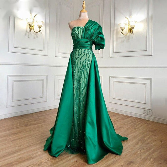 Green Mermaid With Train Evening Dresses Gowns Luxury Beading