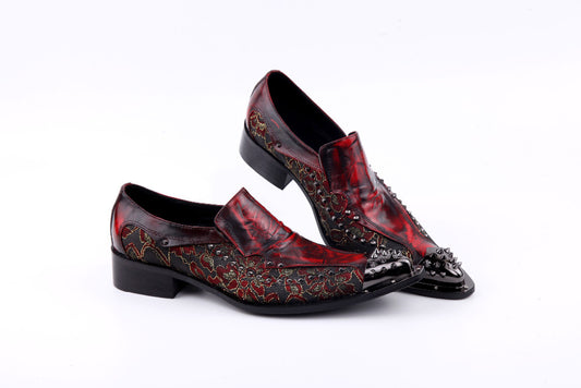 Luxury New Handmade Men Shoes Pointed Toe Metal Tip Spikes Men Dress Shoes Slip On Evennig Party Wedding Shoes Size 38-46 - LiveTrendsX