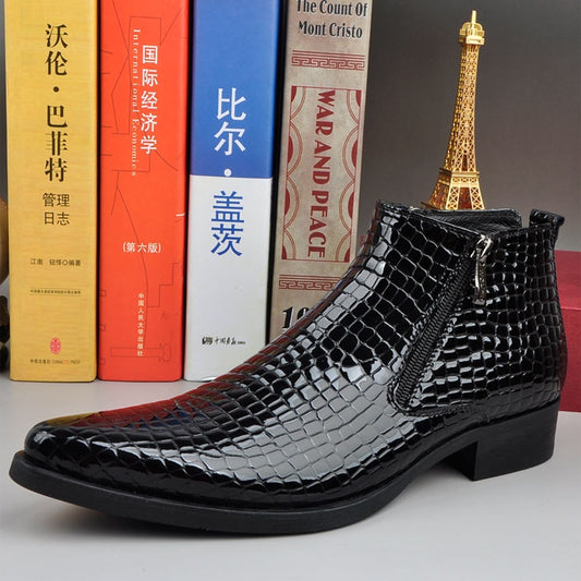 Alligator Skin Ankle Booties Shoes Fall Genuine Leather Blue Mens Pointed Toe Dress Boots Luxury Short Chelsea Boots - LiveTrendsX