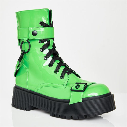 Women Fashion Ankle Boots For Women Night Club Platform Buckle Cross-Tied Shoes Woman High Heels Fluorescent Green Boot - LiveTrendsX