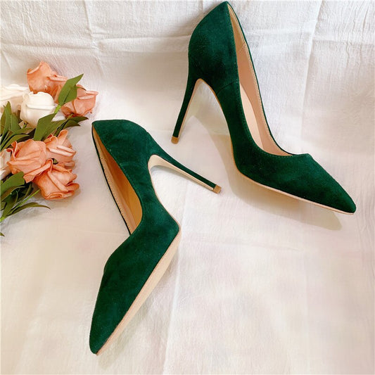 fashion women Pumps green suede leather Pointy toe high heels pearls shoes bride wedding shoes 12cm 10cm 8cm - LiveTrendsX
