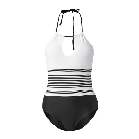 Women's Striped Print One Piece halter strapless Suit underwear Bathing Suit - LiveTrendsX