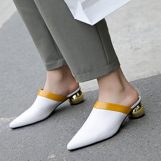 new arrival genuine leather mules shoes woman mixed colors summer shoes pointed toe fashion party women pumps - LiveTrendsX