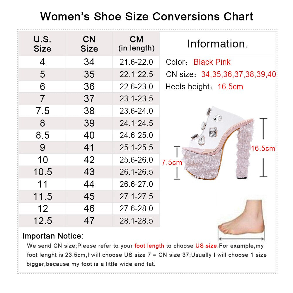 Women's Platform Slip On Sandals Slide Clear Peep Toe Transparent High Heels Pumps Party Wedding Dress Shoes Crystal Decoration - LiveTrendsX