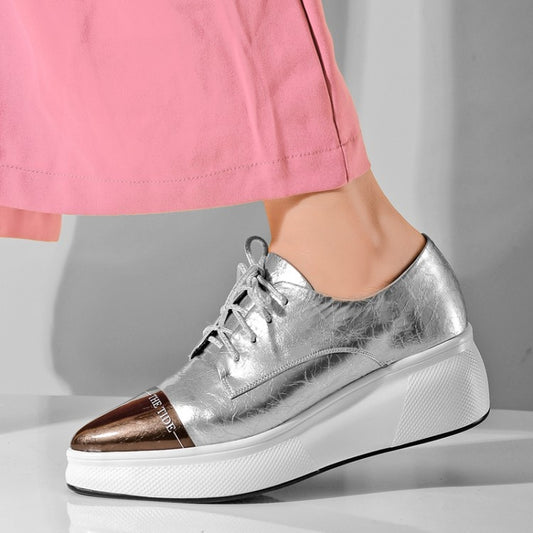 Spring women flat platform sneakers Genuine Leather casual women shoes Pointed toe lace up flats creepers moccasins - LiveTrendsX