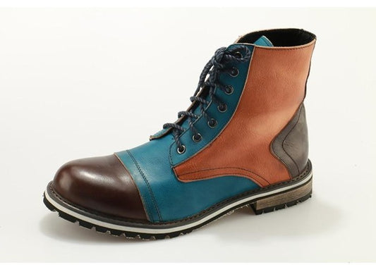 Casual Men Boots Mixed Colors British Martin Boots handmade bespoke leather Lace-up Men's Cow Ankle Boots Vintage shoese - LiveTrendsX