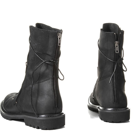 High quality lace up zipper motorcycle high men boots safety Military black wedge fashion western knight Boots - LiveTrendsX