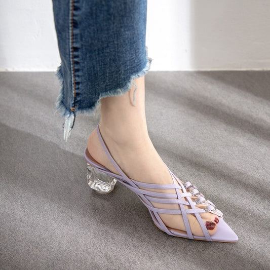 Summer Buckled Strappy Sandals Pointed Toe Women sandalias Crystal Heel Shoes Zapatos Transparentes Mujer 2019 - LiveTrendsX