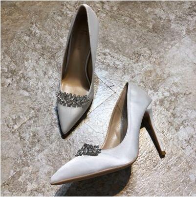 women white wedding thin high heels pumps lady pointed toe crystal shoes bride white high heel wedding shoes - LiveTrendsX