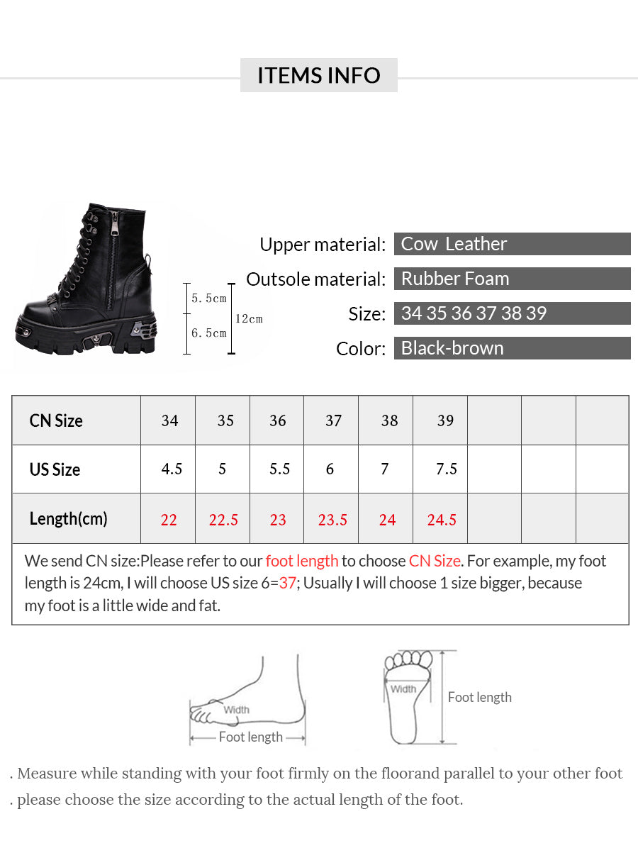 Gothic Women's Height Increases Cowhide Genuine Short Boots Handsome Punk Fashion Shoes Spring Fall Womens Boots Ankle - LiveTrendsX