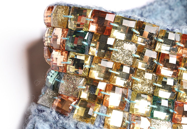 Women Stand Up Collar 3/4 Sleeve Heavy Diamond Short Woolen Coat Elegant Autumn And Winter Outwear New - LiveTrendsX