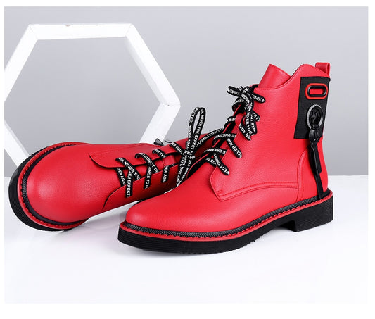 Spring Ankle Boots Red Black Cow Leather Comfortable Casual Shoes Woman High Quality Zipper Round Toe Boots - LiveTrendsX