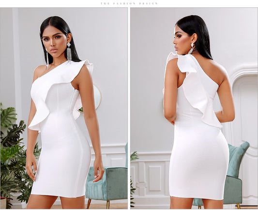 New Summer Women Bandage Dress Celebrity Evening Party Dress Sexy One Shoulder Ruffles Bodycon Club Dresses Vestidos - LiveTrendsX
