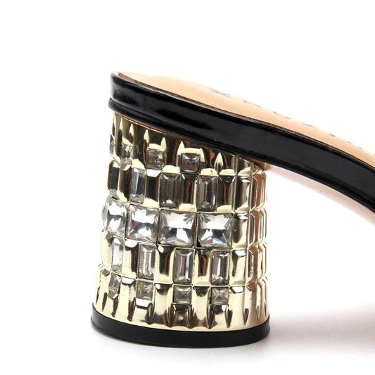 Women Shoes Summer luxury G Sandals Designer Handmade Rhinestone Sandals Black Leather block heel Slipper Shoes Woman - LiveTrendsX