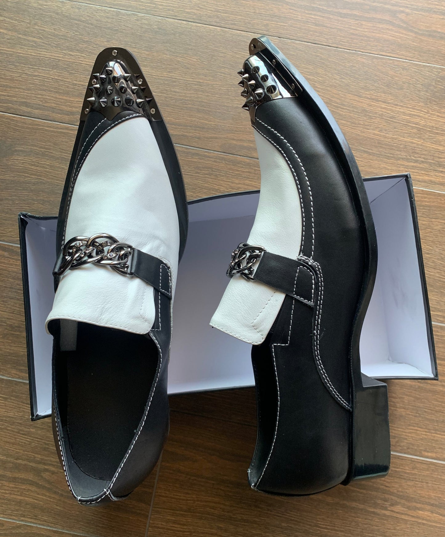 Men's Flats Fashion Brand Designer Dress Shoes Black and White Chain Casual Shoes for Men Wedding and Party Shoes