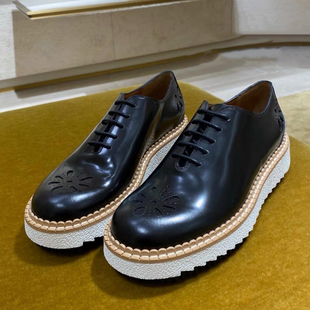 Genuine Leather Lace Up Footwear Female Oxford Shoes