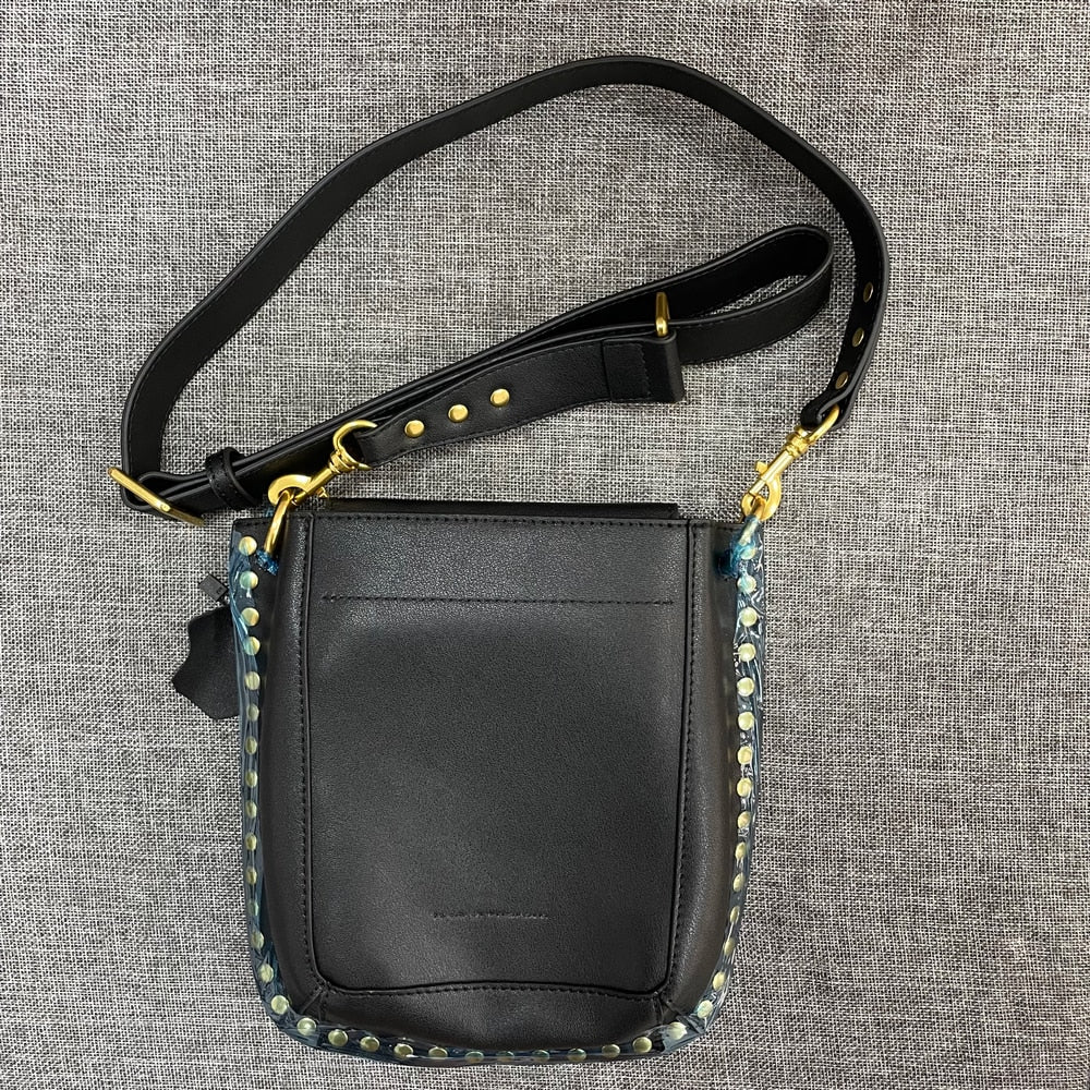 Rivet decoration Black Genuine Leather women Bags