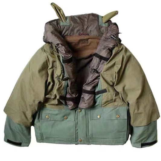 Loose Nylon Stitched Pure Cotton Hooded Jacket Women and Men Outerwear Coats
