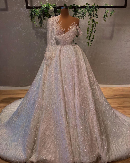 Beading Lace Sequins Sparkly Women Ball Gown Wedding Bridal Gowns - LiveTrendsX