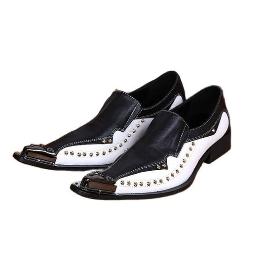 Black and White Joint Genuine Leather Rivet Party Shoes for Men - LiveTrendsX
