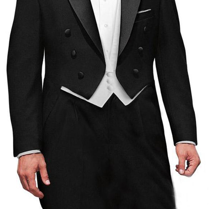Black Wedding Groom Man Tail Suits 3 Piece Set - LiveTrendsX