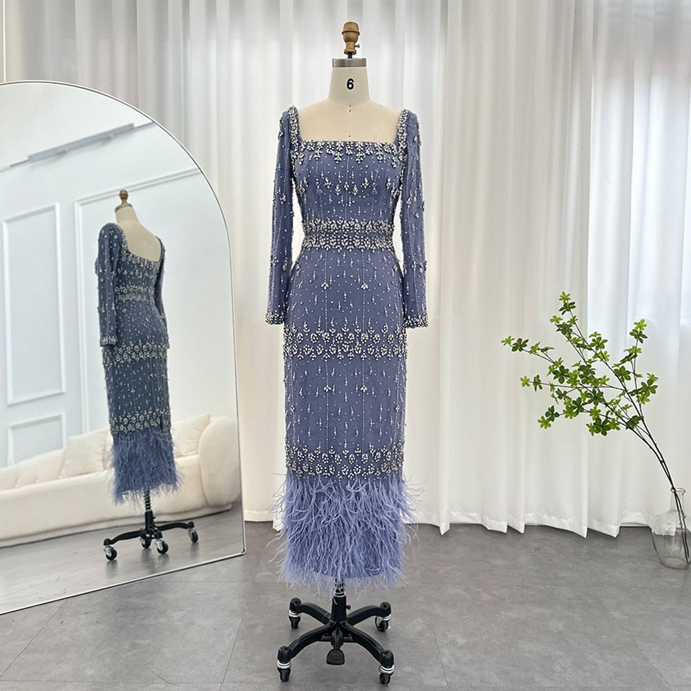 Bling Gray Mermaid Arabic Evening Dress with Cape - LiveTrendsX