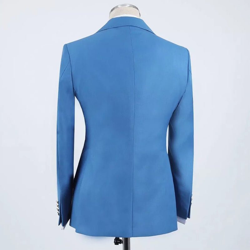 Blue Slim Fit Men Suits with Peaked Lapel Groom 3 Pcs - LiveTrendsX