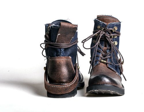 Breathable high boots handmade vintage canvas top layer cowhide boots - LiveTrendsX