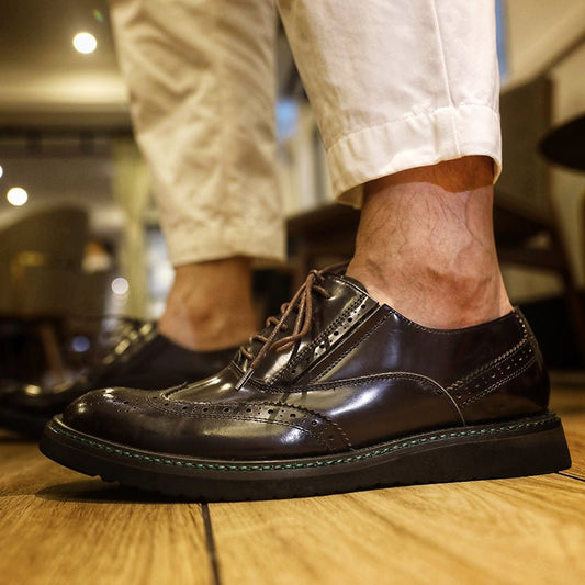 Brogue trend casual leather shoes round toe patent leather men's shoes - LiveTrendsX