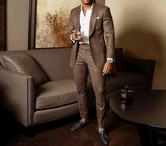 Coffee Brown Slim Fit Men Suits for Wedding Prom - LiveTrendsX