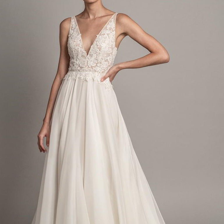 Deep V Neck Lace Dress Wedding Dress - LiveTrendsX