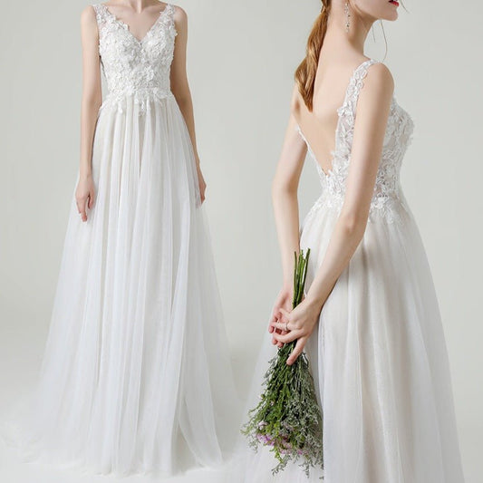 Double Shoulder Butterfly Lace French Light Wedding Dress - LiveTrendsX