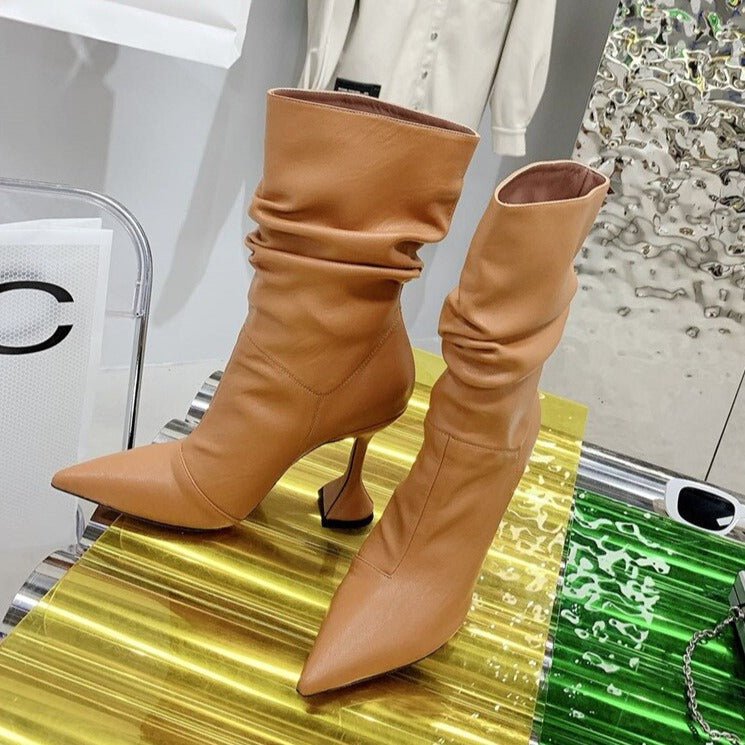 Fashion Ladies Strange High Heels Ankle Boots Pleated Pointed Toe - LiveTrendsX
