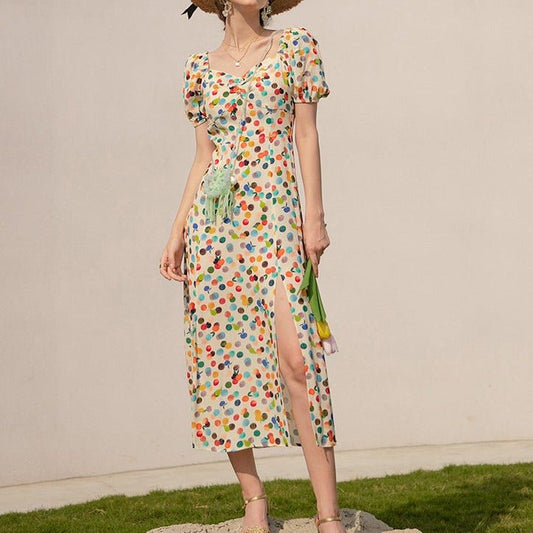 Floral halter waist party dress square neck sweet dress - LiveTrendsX