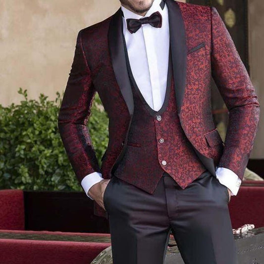 Floral Jacquard Men Suits Wedding Tuxedo for Grooms - LiveTrendsX