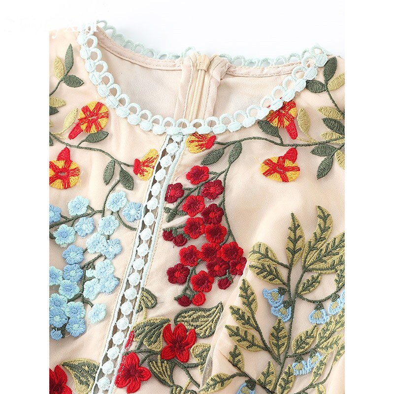 Flower Embroidery Mesh Ruffles Sexy Mini Dress - LiveTrendsX