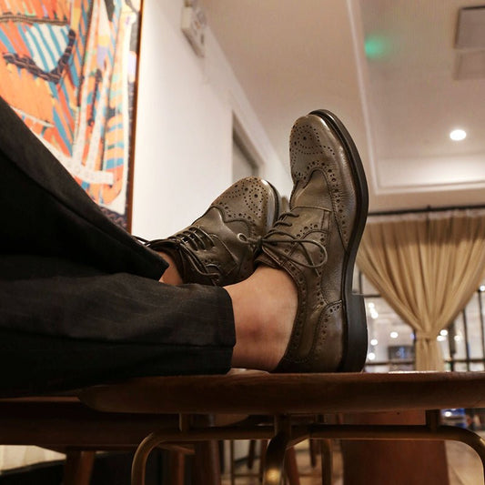 Genuine leather retro breathable all - match round toe men's shoes - LiveTrendsX