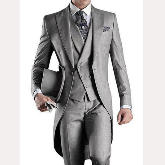 Gray Wedding Men Tail Coat 3 Piece Groom Tuxedo Suits - LiveTrendsX