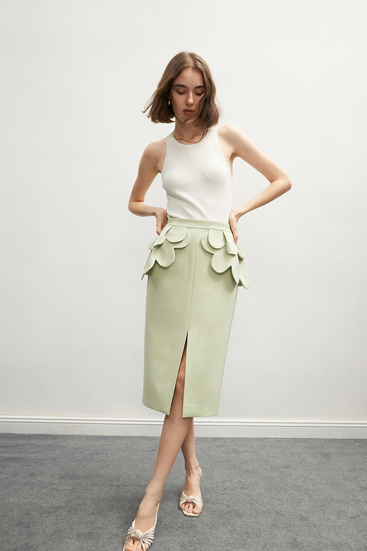 Green Flower Waist Classic Micro - Pack Hip Pencil Skirt - LiveTrendsX