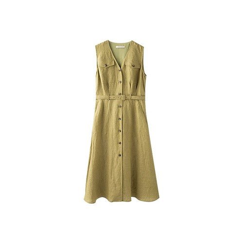 High Density Floral Linen V - Neck Sleeveless Shirt Dress - LiveTrendsX