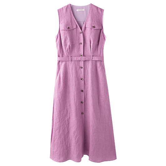 High Density Floral Linen V - Neck Sleeveless Shirt Dress - LiveTrendsX