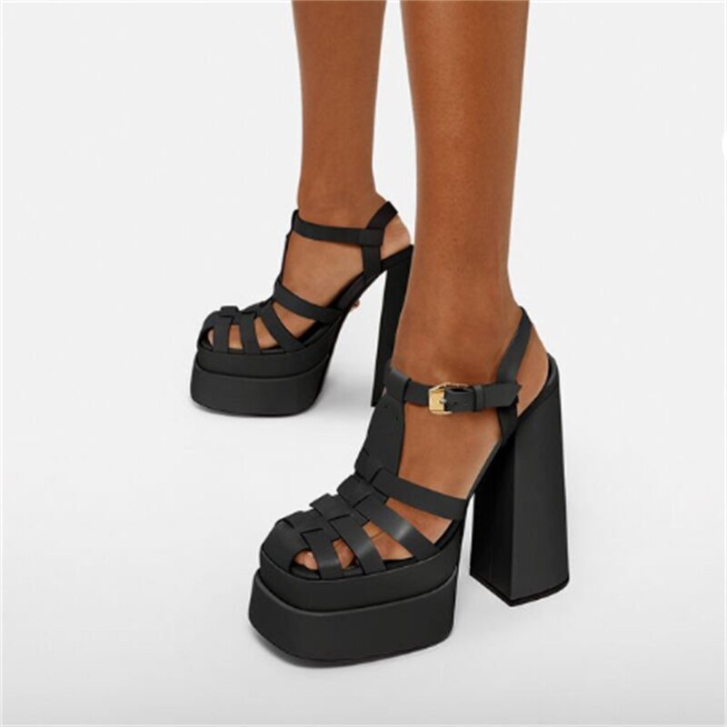 High Heel Sandals Thick Sole Hollow Platform Cover Toe Shoes - LiveTrendsX