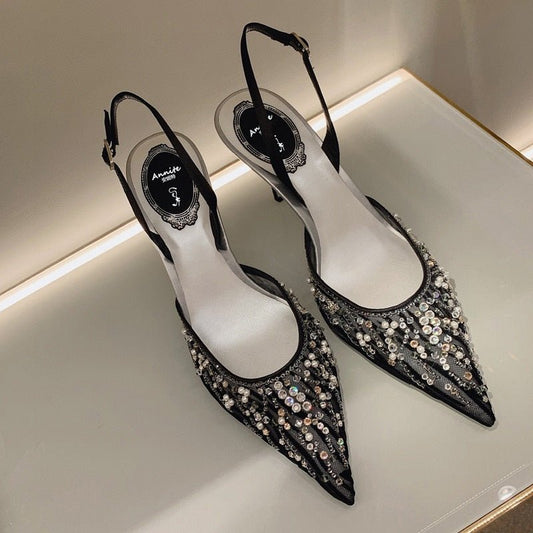 High - heeled stilettos pointed bridal wedding rhinestone sandals - LiveTrendsX